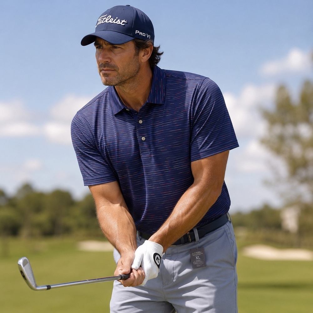 Pebble Beach Dry-Luxe Performance Mens Golf Polo Shirt Navy Striped XL Polyester